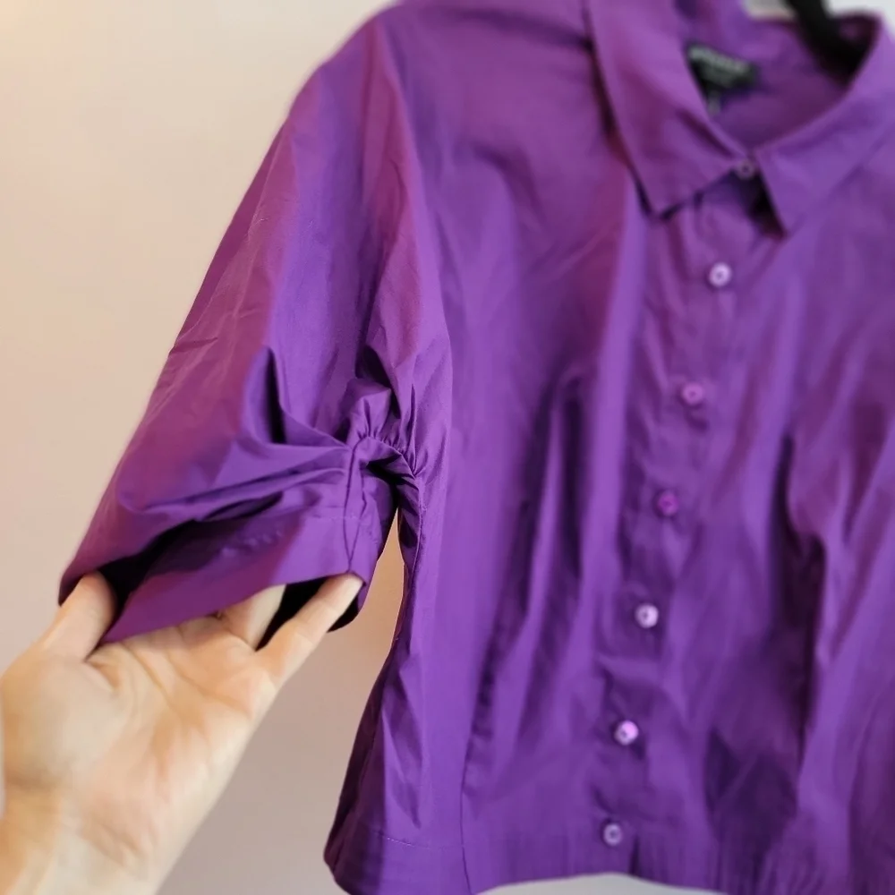 NWOT Worth Purple Button Down Crop Blouse Size 14 - Picture 5 of 5